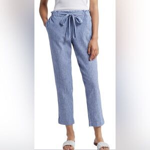 BeachLunchLounge Giavanna Stripe Tapered Linen & Cotton Pants Blue/White. Size L